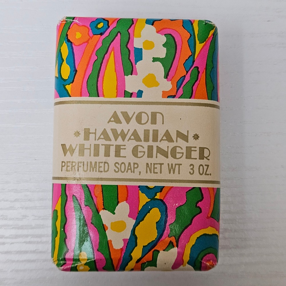 Vintage‎ Avon Hawaiian White Ginger Perfumed Soap 3oz Psychedelic Floral Wrap